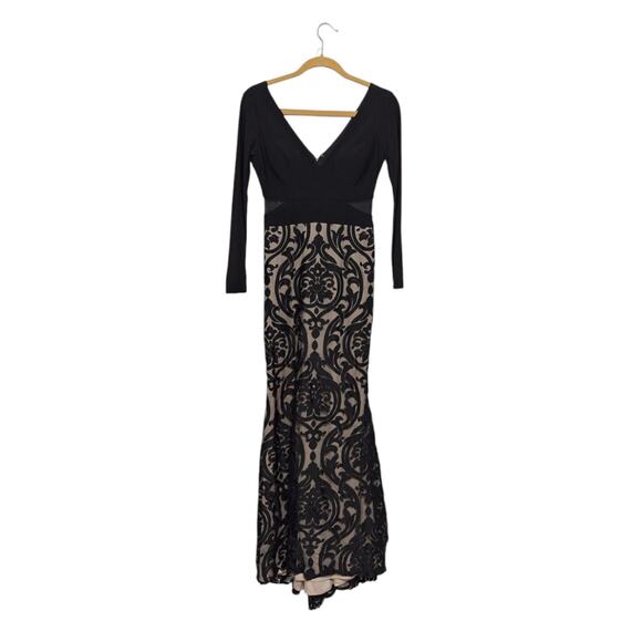 XSCAPE Embroidered Damask Double V Gown Formal Dress Long Sleeve Fit and Flare - Picture 2 of 7